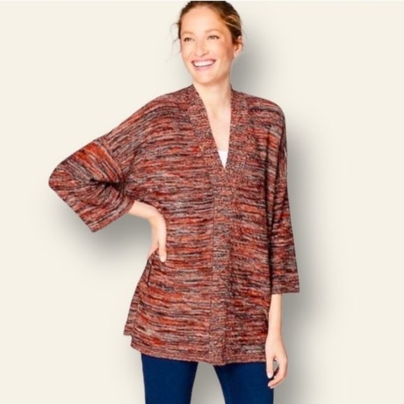 J. Jill Pure Jill Campari Marled Space Dyed V-Neck Pullover Sweater Size Medium - Picture 1 of 7
